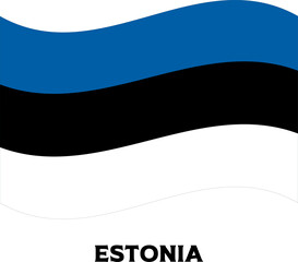 Waving Estonia Flag Illustration – National Tricolor Banner with Blue, Black, and White Horizontal Stripes