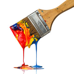 Vibrant paint colors dripping from a paintbrush, creating a colorful artistic splash