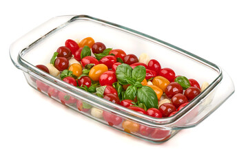 Tomato Mozzarella Basil Salad, isolated on white background