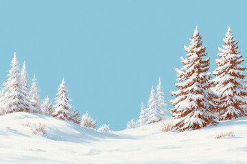 Minimal Snowy Landscape with Pine Trees
