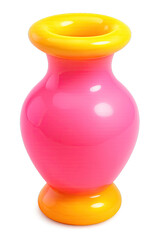 Vibrant and glossy 3D rendered pink and yellow vase, featuring a sleek, bulbous design with a luminous glow; perfect for modern home decor, adding a cheerful pop of color and a contemporary aesthetic