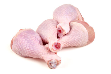 Raw Chicken Drumsticks, isolated on white background