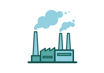 Isolated manufacturing plant icon, factory illustration with smokestacks and billowing smoke