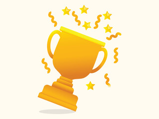 3D winners Trophy cup, vector award nomination background with achieve success