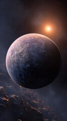 Distant Exoplanet Orbiting a Red Star, Alien World with Rocky Terrain and Atmosphere, Cosmic Landscape of an Unexplored Planet