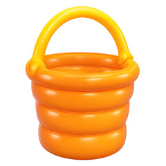Glossy orange Halloween bucket, 3D render with unique segmented inflatable body, sturdy handle. Great for candy, festive decor, digital assets. Warm golden glow against dark background, a modern playf