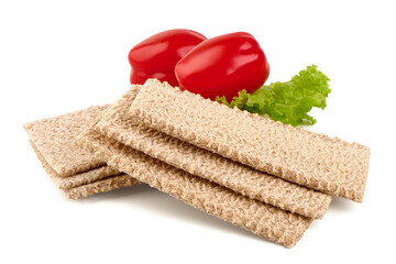 Crispbread with Red Bell Peppers and Lettuce, isolated on white background