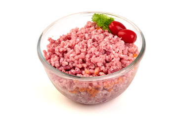 Ground Pork with Tomatoes and Lettuce, isolated on white background