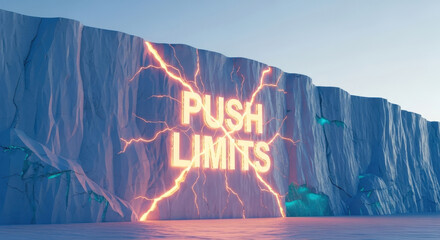 Push Limits Neon Text Cracking Giant Ice Wall Concept