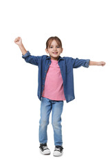 Smiling little girl posing on white background