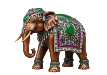 Isolated ornate elephant figurine, Indian decoration, gemstone jewelry, precious metals craft