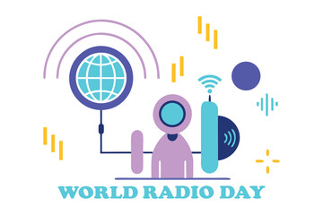 World Radio Day Futuristic Holographic Radio with 3D Sound Waves Vector