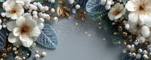 Fototapeta premium Elegant winter floral arrangement with blue and white accents