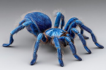 A vibrant blue tarantula spider displays its distinctive appearance