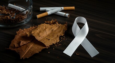 Show Your Support for Lung Cancer Awareness and Prevention with this Thoughtful Still Life Featuring a White Ribbon and Symbolic Elements