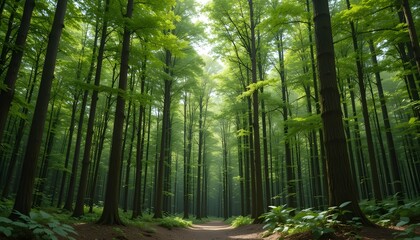 Obraz premium a big forest coverd with beautifull green tall trees