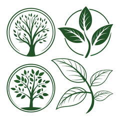 green leaves and tree vector set illustration
