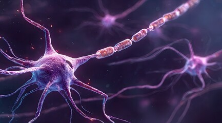 Detailed microscopic view of neurons, highlighting their structure and connections in vibrant colors