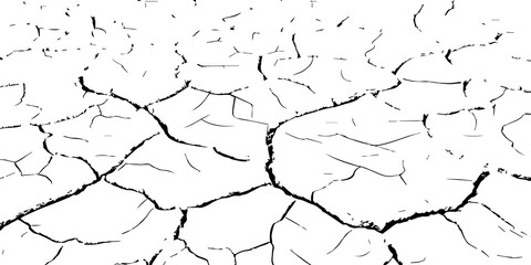 Cracked dry earth texture in black and white. Vector illustration symbolizing drought, climate change, and desertification. Ideal for environmental, nature, and abstract design backgrounds.
