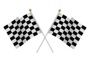Fototapeta premium Two checkered racing flags crossed on white background