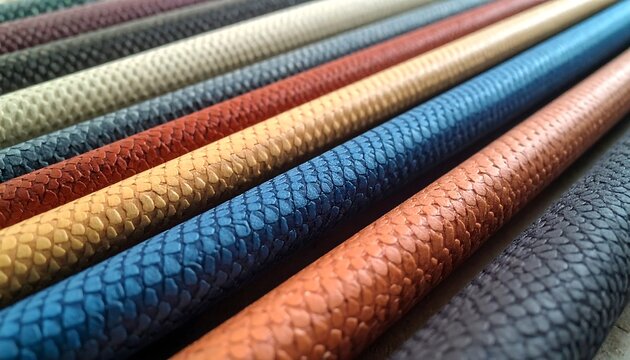 Close-up of various colorful textured cylindrical objects