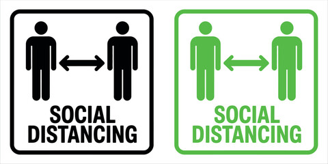 PrintSocial distancing sign vector illustration — black and white design promoting health, safety, and public awareness for maintaining safe distance.
