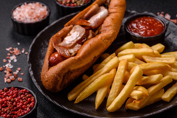 French fries are salty, crispy, and fried in oil, unhealthy takeaway food. French fries