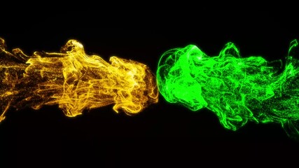 Gold Green Energy Collision Abstract Light Particle Fusion Animation - Isolated on Black Background - Powered by Adobe
