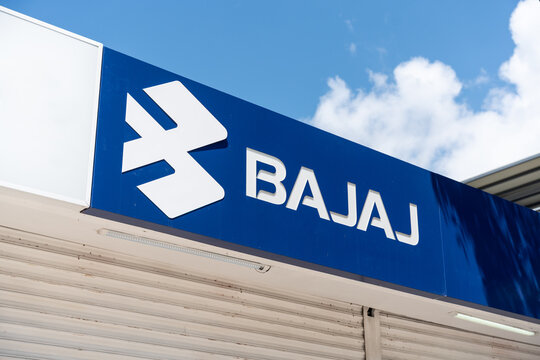 Facade of a Bajaj motorcycle dealership,  Bajaj Auto Limited,  India, Guadalajara, Jalisco, Mexico, October 13, 2025.