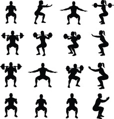 Squats Silhouette Set – Fitness and Strength Training Vector Design
