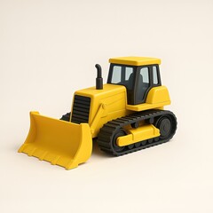 Fototapeta premium Yellow Bulldozer Toy on a Soft Yellow Background for Kids' Room Decoration