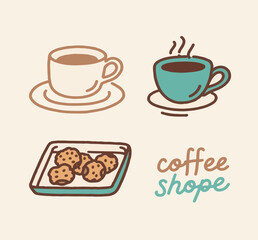 vintage coffee shop icons, bold sketch lining.eps