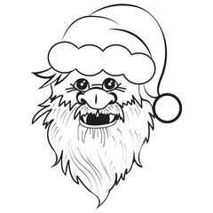 Line art illustration of a scary santa claus, perfect for halloween and horror themes