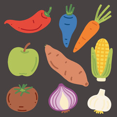 unique hand-drawn vegetable and fruit icons.eps