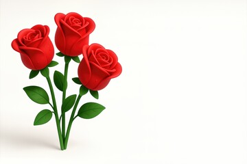 Fototapeta premium Beautiful Arrangement of Three Red Roses on a Soft White Background for Design Use