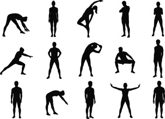 Stretching Silhouette Set – Flexibility, Warm-Up & Fitness Exercise Vector Icons