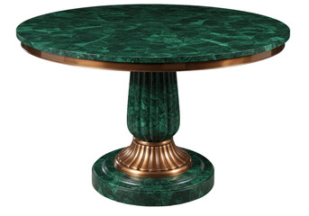 Isolated green marble table antique style, luxury furniture in bronze detail, nobody present