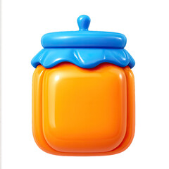 Vibrant 3D Stylized Honey Jar Icon with Glowing Orange and Blue Design. Adorable Cartoonish Container for Sweet Treats, Jam, or Digital Assets. Perfect for App UI, Game Graphics, and Modern Web Elemen
