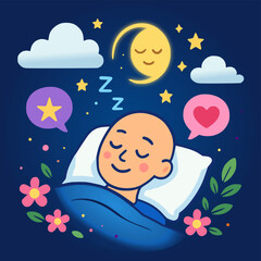 Healthy Sleep Icon - Rest Dreaming Night Moon Stars Wellness Relaxation Vector
