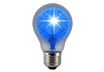 Isolated Blue brain inside bulb - idea, power of mind, creativity and intelligence