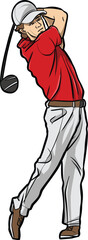 Cartoon Golfer Swinging Club  Illustration