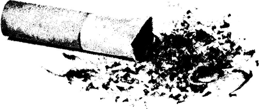 Contrasting black white illustration of cigarette ash for art and design