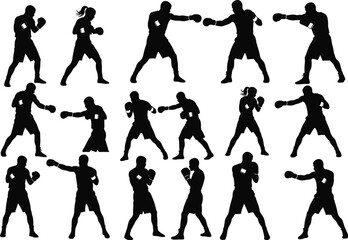 Boxing Silhouette Set – Fighter and Training Vector Collection