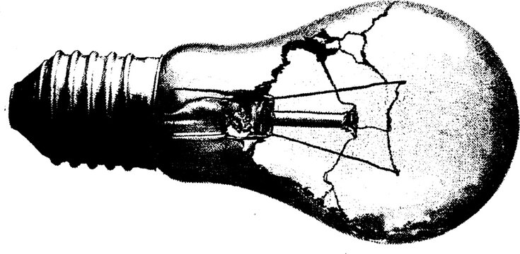 High contrast illustration of cracked light bulb for retro design