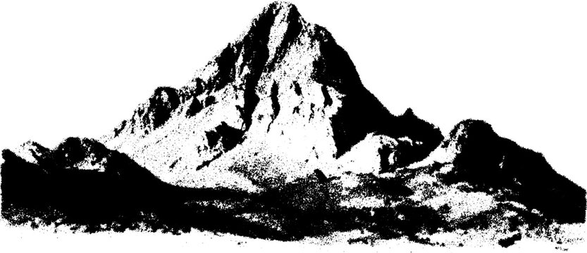 Monochrome geometric mountain landscape in high contrast dotted style for design