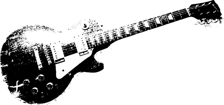 High contrast electric guitar illustration in black and white