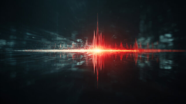 An abstract visualization of a soundwave with an anomaly highlighted, representing AI-powered acoustic analysis.