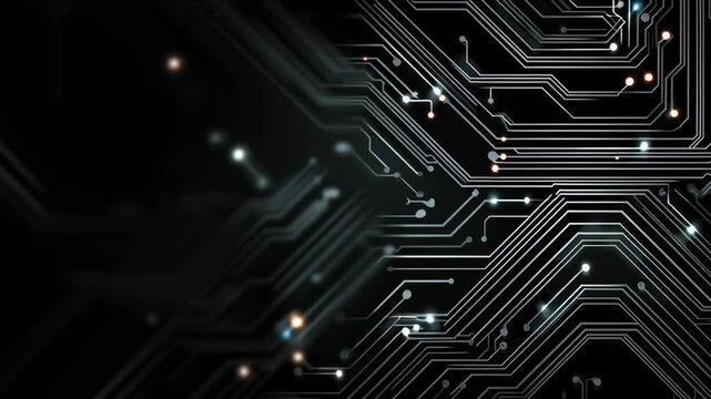 Abstract Black Background with Neon Circuitry Patterns in 3D Design for Technology and Innovation Applications
