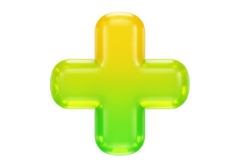 Isolated green and yellow plus sign symbol on a clean studio shot for healthcare and medicine