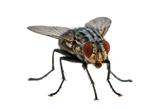 Isolated Fly Insect Closeup Shot with Intricate Detail and Red Eyes in Natural Pose